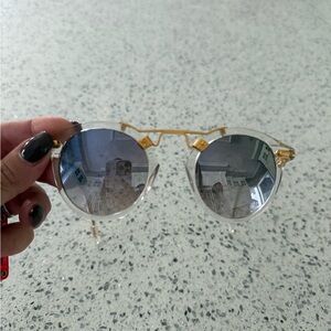 Krewe Clear and Gold Round Sunglasses